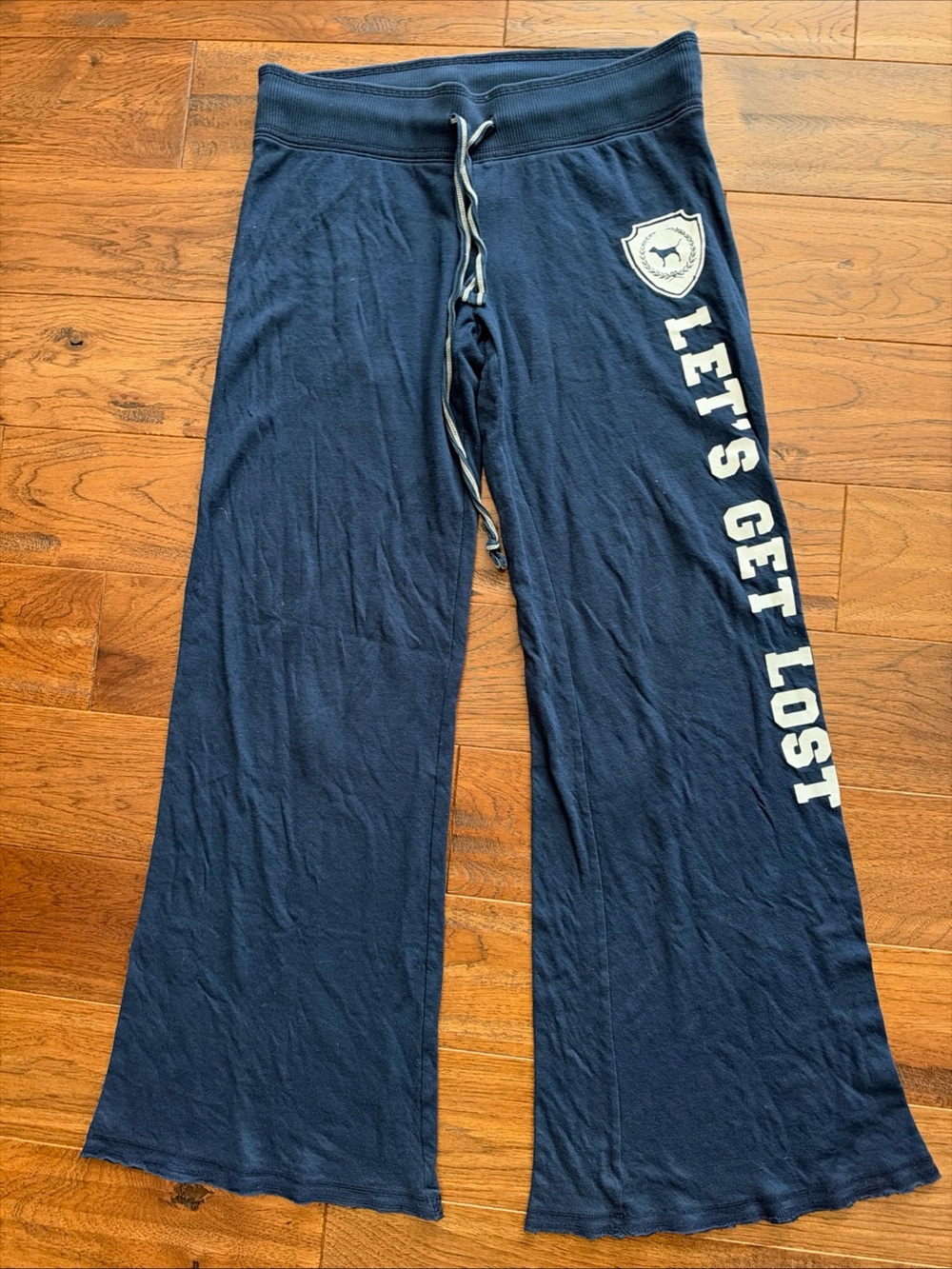 y2k victorias secret pink Wide Leg Sweatpants Navy Blue Dog Graphic M Lounge